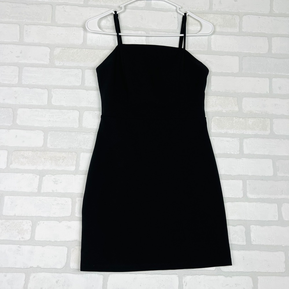 Crystal Sky Womens Black Square Neck Spaghetti Strap Bodycon Mini Dress Size M